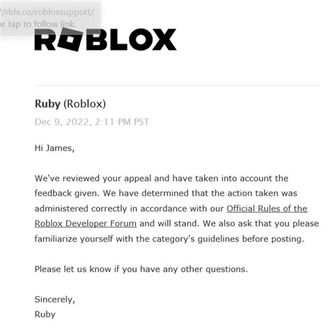 No way to appeal? - Forum Features - Developer Forum | Roblox