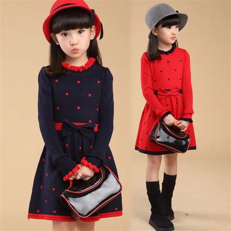 Fashion Girls Winter Autumn Dresses Cotton Sweater Long Sleeve Dress ...