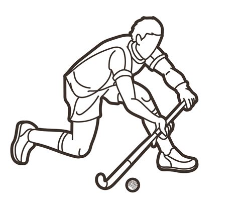 Outline Field Hockey Sport Male Player Action Cartoon 14531690 Vector ...