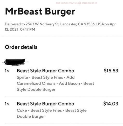 Online Menu of MrBeast Burger Restaurant, Santa Clarita, California ...