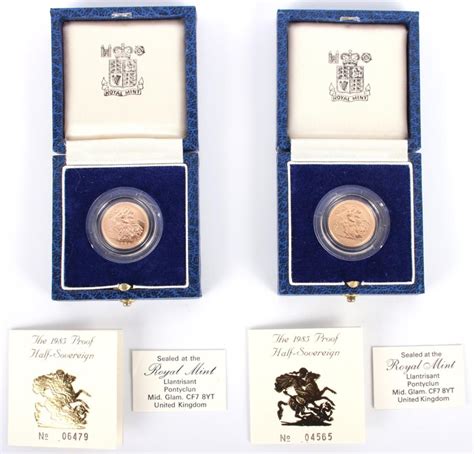 Bid Now: 22K GOLD 1985 PROOF ROYAL MINT HALF-SOVEREIGNS (2) - March 6 ...