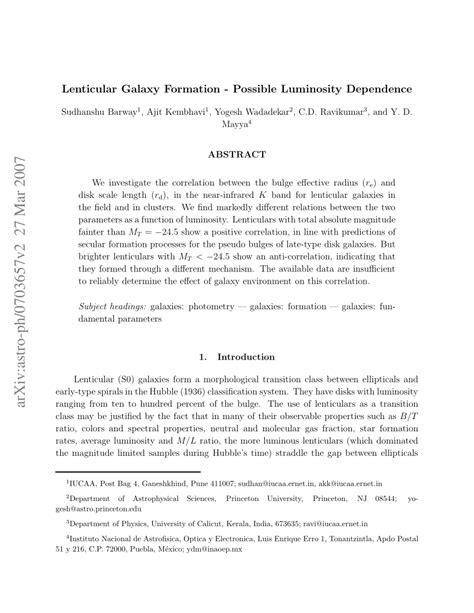 (PDF) Lenticular Galaxy Formation - Possible Luminosity Dependence