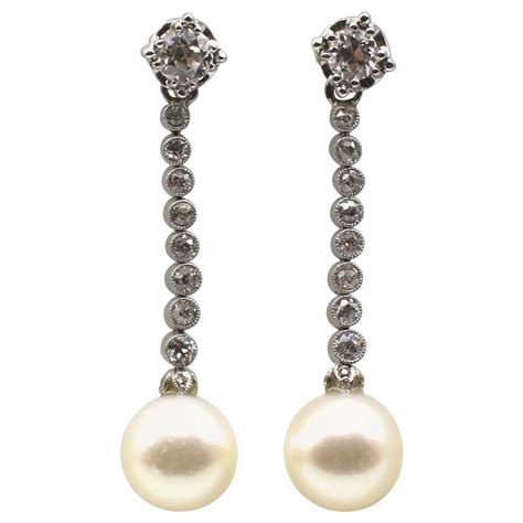 Antique Pearl Diamond Gold Drop Earrings at 1stDibs