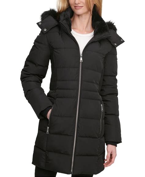 DKNY Faux-Fur-Trim Hooded Puffer Coat, Created for Macy's - Macy's ...