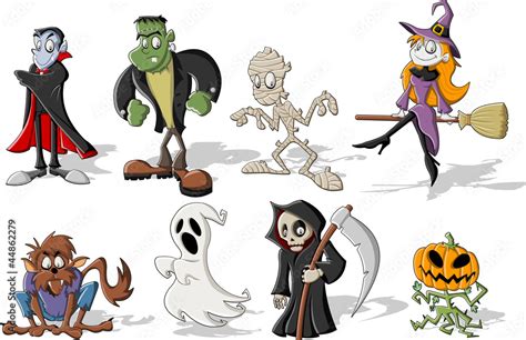 Funny cartoon classic halloween monster characters Stock Vector | Adobe ...