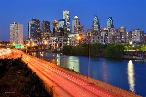 Philadelphia Skyline at Dusk Sunset COLOR Philly Panoramic