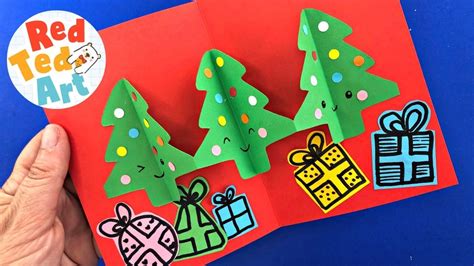 Easy Pop Up CHRISTMAS TREE Card DIY - 3d Christmas Tree Craft for kids - easy paper chain trees ...