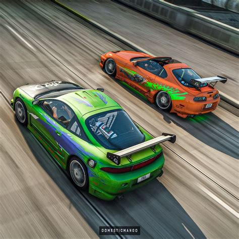 Brian's Orange Toyota Supra Digitally Races His 1995 Mitsubishi Eclipse ...