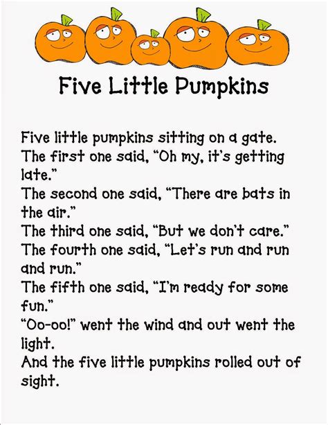 Free Printable Five Little Pumpkins Sitting On A Gate Printable - Printable Word Searches