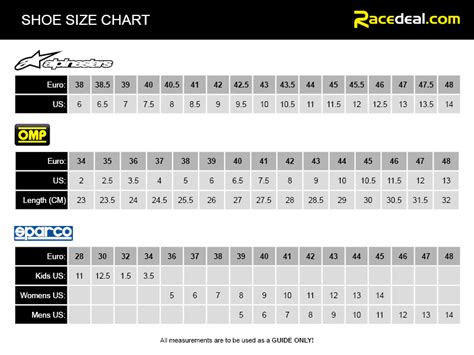 Racing Shoe Size Chart - Greenbushfarm.com