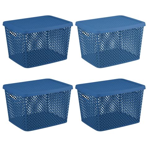 Extra Large Decorative Basket With Lid 4PK, Blue - Walmart.com ...