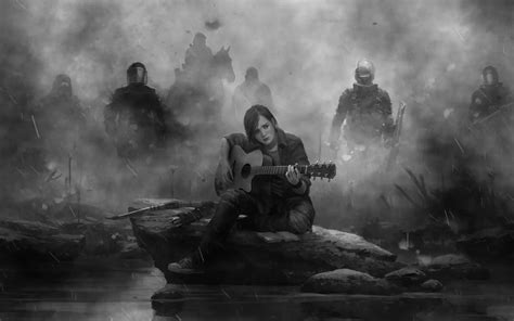 1680x1050 Ellie The Last Of Us Part 2 Guitar Monochrome Wallpaper ...