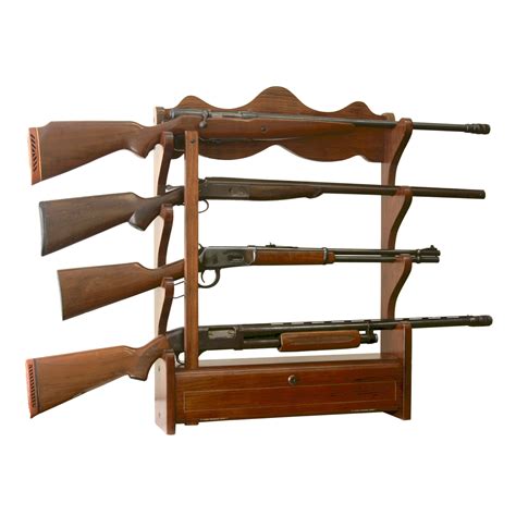 Gun Wall Rack Wood Cabinet Display Rifle Gun Locking Bar Ammo Storage ...