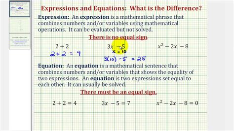 Equation Vs Expression Definition