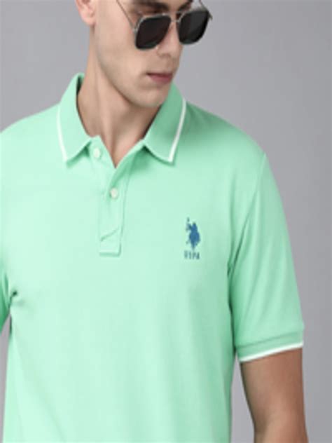 Buy U S Polo Assn Men Light Green Brand Logo Printed Polo Collar Pure Cotton Slim Fit T Shirt ...