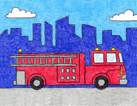 Easy How to Draw a Fire Truck Tutorial and Fire Truck Coloring Page | Fire truck drawing, Kids ...