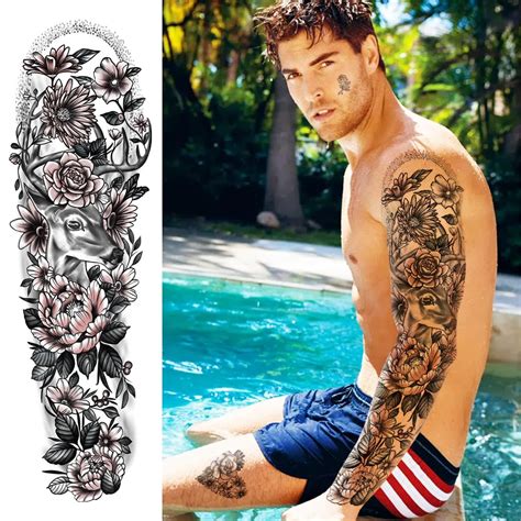 SOOVSY Full Arm Temporary Tattoos - 46 Sheets, 3D Extra Large Realistic Design, Waterproof ...