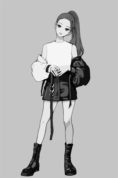 Cute anime girl with a ponytail. Illustration in gray tones. 19054982 Vector Art at Vecteezy