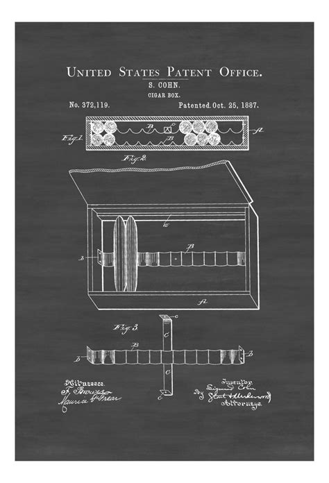 Cigar Box Patent 1887 - Tobacco Patent, Cigar Lounge Sign, Cuban Cigar ...