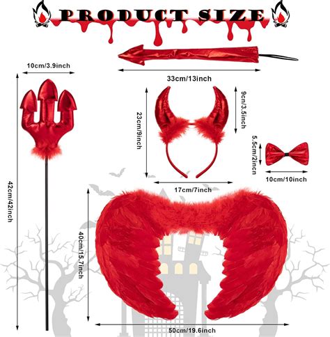 5PCS Red Devil Wings Devil Horns and Fork Tail Devil Costume Feather ...