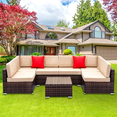 Outsunny 7pc Outdoor Sofa Sectional Replacement Cushion Covers - Latest ...