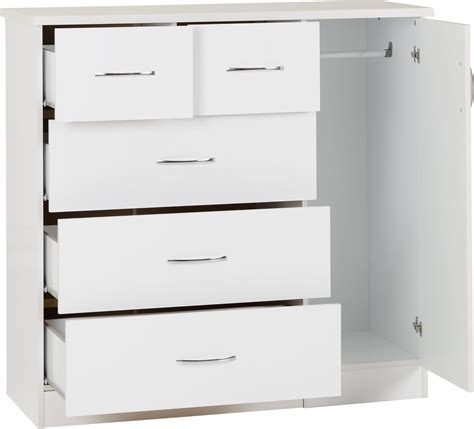 Nevada 5 Drawer Low Wardrobe - White Gloss