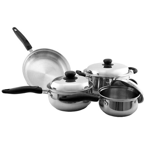 7 Piece Stainless Cookware Set with Riveted Handles - LodgingSupply.com