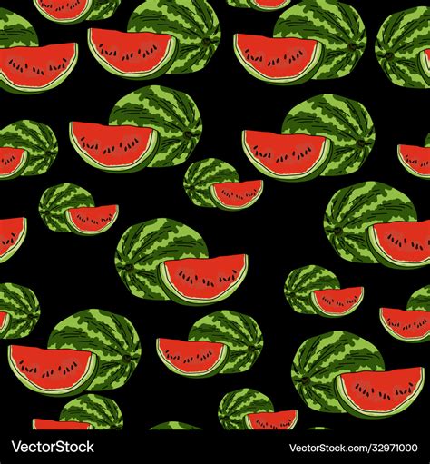 Watermelon seamless pattern green and red fruit Vector Image