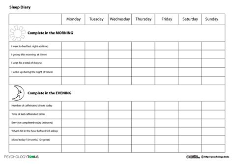 Sleep Diary | Psychology Tools | Sleep diary, Sleep journal, Therapy ...