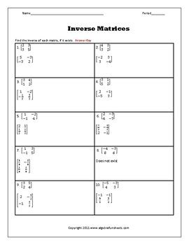 Matrix Inverse (2x2) Worksheet by Algebra Funsheets | TpT