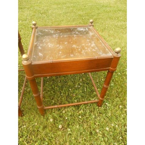 Mid-Century Faux Bamboo Glass Top End Tables- Pair | Chairish
