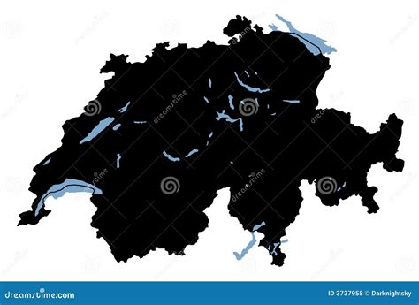 Map of Switzerland with Lakes Stock Illustration - Illustration of scale, central: 3737958