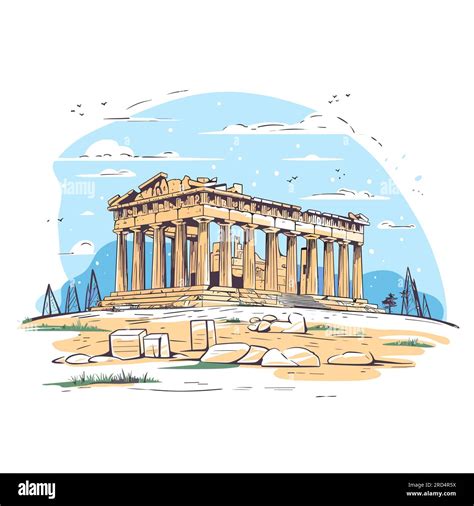 Acropolis. Acropolis hand-drawn comic illustration. Vector doodle style ...