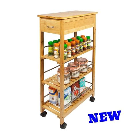 Kitchen Island Storage Food Can Trolley Cart Rack Space Saver Bamboo Top Serving | Kitchen ...