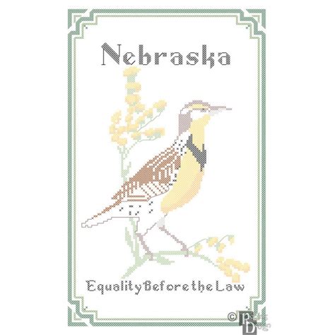 Nebraska State Bird, Flower and Motto Cross Stitch Pattern PDF