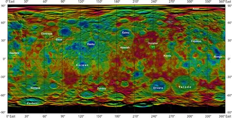 Topographic map of Ceres with crater names | The Planetary Society