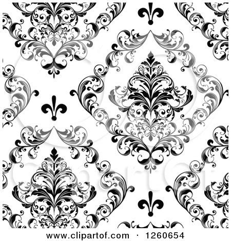 Clipart of a Background of Ornate Black and White Vintage Floral ...