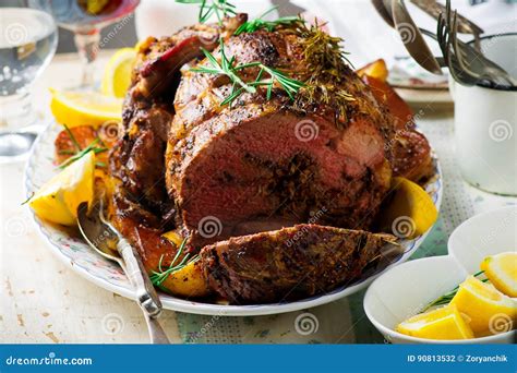 Roast Lamb Leg with Vegetables.style Rustic Stock Photo - Image of grilled, roast: 90813532