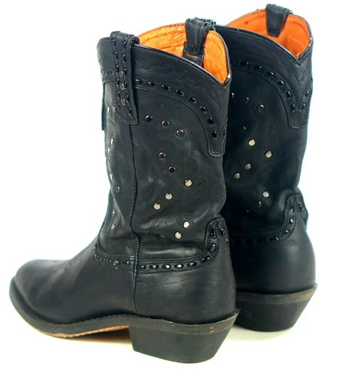 Winchester Black Leather Short Western Cowgirl Boots Silver Studs Women's 8.5 M | oldrebelboots