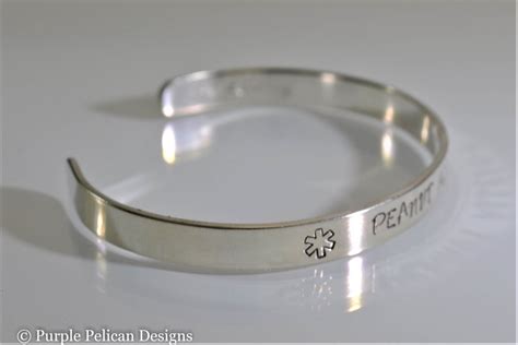 Peanut Allergy Medical alert cuff bracelet - Purple Pelican Designs