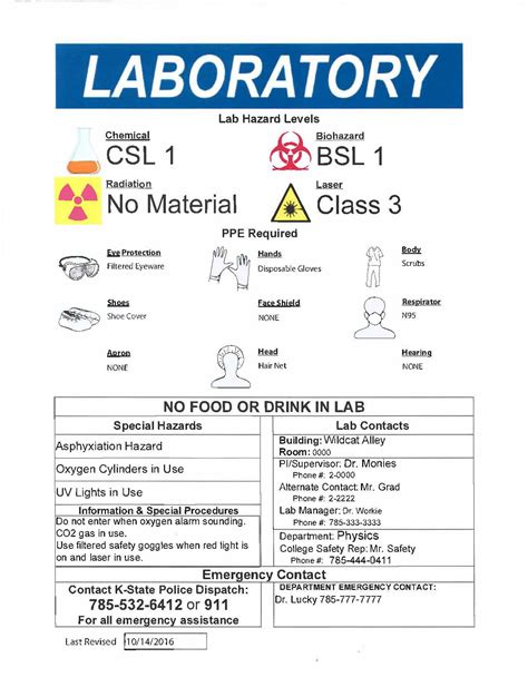 Lab Signs | Environmental Health & Safety | Kansas State University