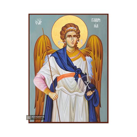 Archangel Gabriel Greek Orthodox Wood Icon with Blue Background ...