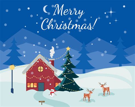 Winter christmas christmas happy new year cartoon night blue landscape ...