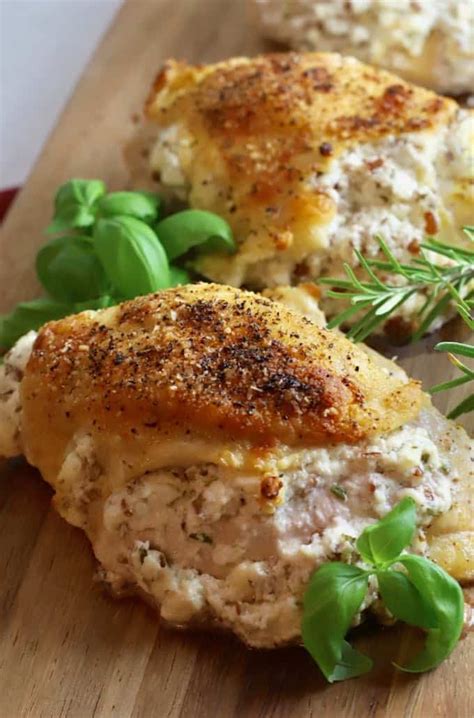 Easy Cheesy Herb Stuffed Chicken Breasts Recipe | gritsandpinecones.com