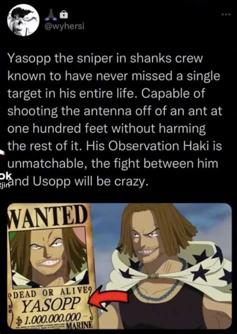 Yasopp the sniper in shanks crew known to have never missed a single ...