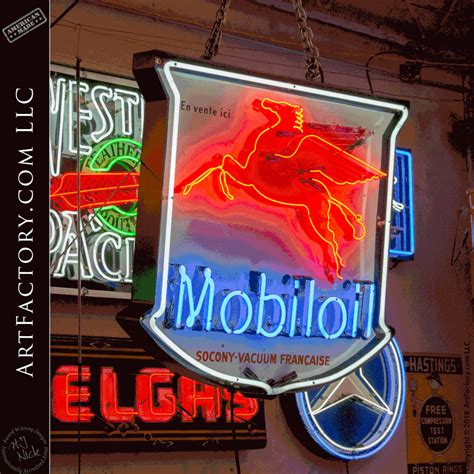 Mobiloil Neon Pegasus Sign: Rare French/Canadian Advertisement