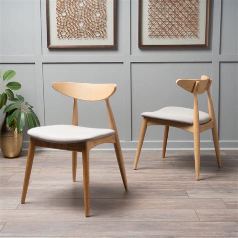 Noble House Branson Mid-Century Modern Dining Chairs (Set of 2), Beige and Natural Oak - Walmart ...