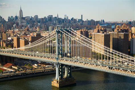 MichaelYamashita | An aerial view of the Manhattan Bridge in New York City, with the borough of ...