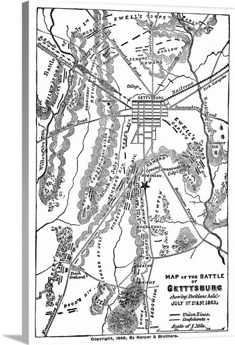 Map Of the Battle Of Gettysburg, 1863 Wall Art, Canvas Prints, Framed ...