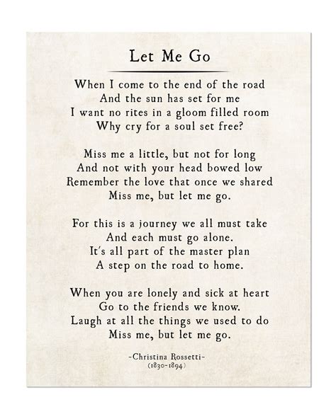 Christina Rossetti Let Me Go Poem Miss Me but Let Me Go Loss - Etsy Australia